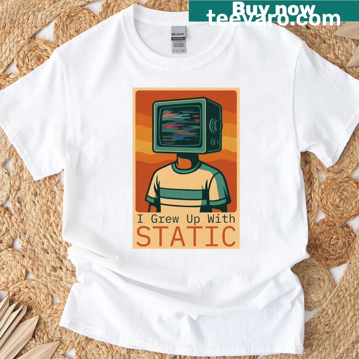T-shirt with nostalgic text: I Grew Up With Static — on a men's t-shirt