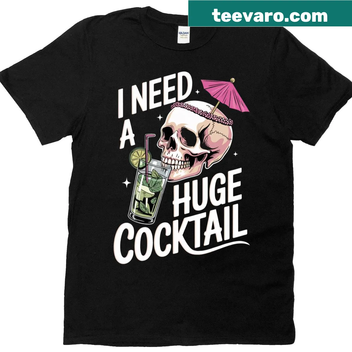 Skull design with a cocktail for cocktail lovers — on a men's t-shirt