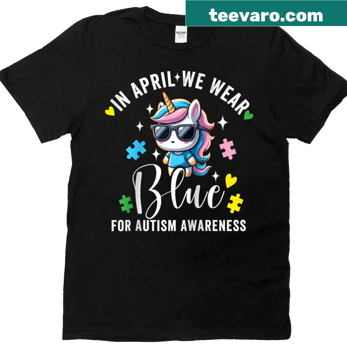 Raglan tee with a unicorn and text for Autism Awareness Day — on a men's t-shirt