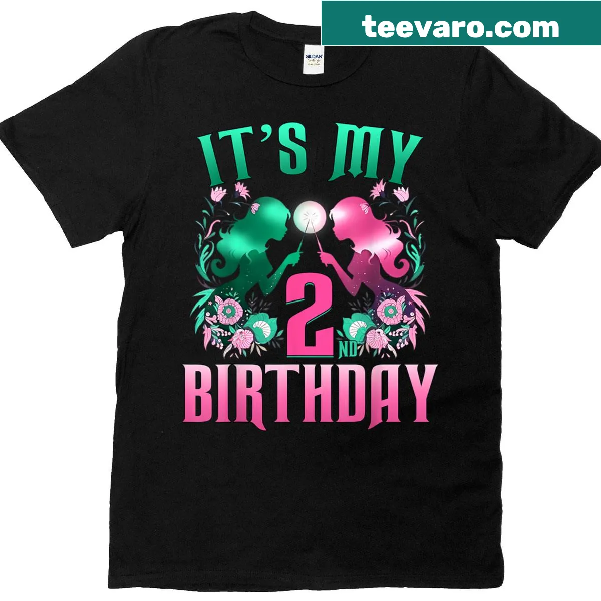 Cute witch illustration for a 2-year-old girl's birthday t-shirt — on a men's t-shirt