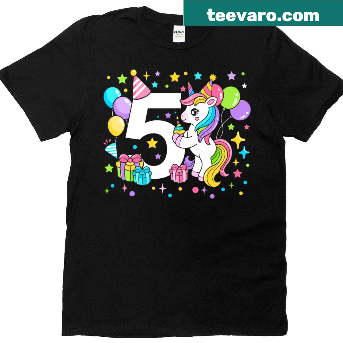Playful unicorn graphic T-shirt for a 5th birthday girl — on a men's t-shirt