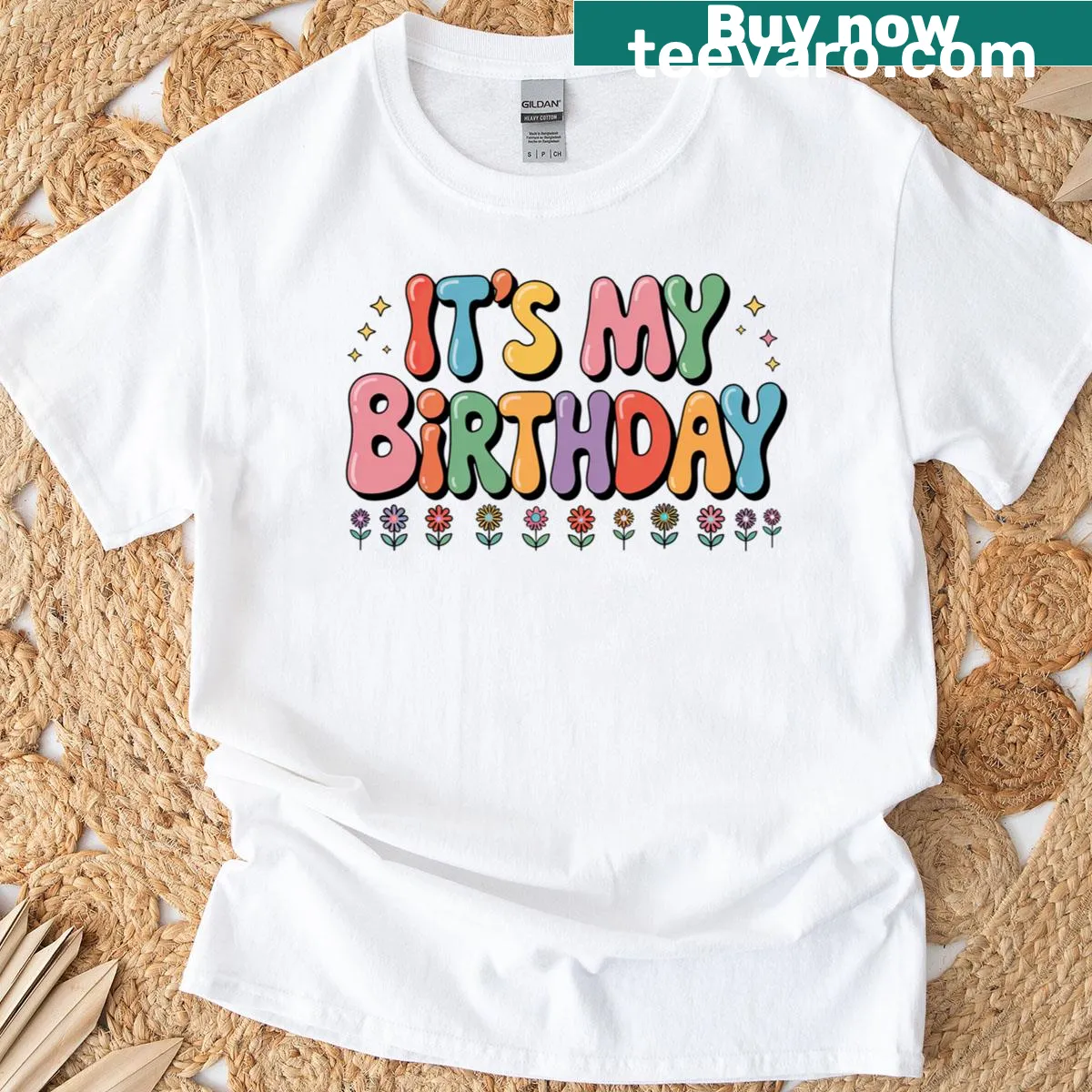 Retro floral birthday t-shirt with the phrase 'It's My Birthday Girl' — on a men's t-shirt