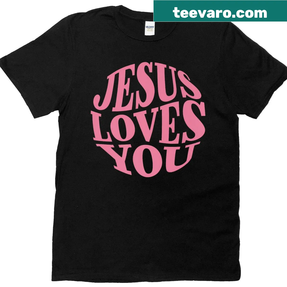 Inspirational typography t-shirt with the message Jesus Loves You — on a men's t-shirt