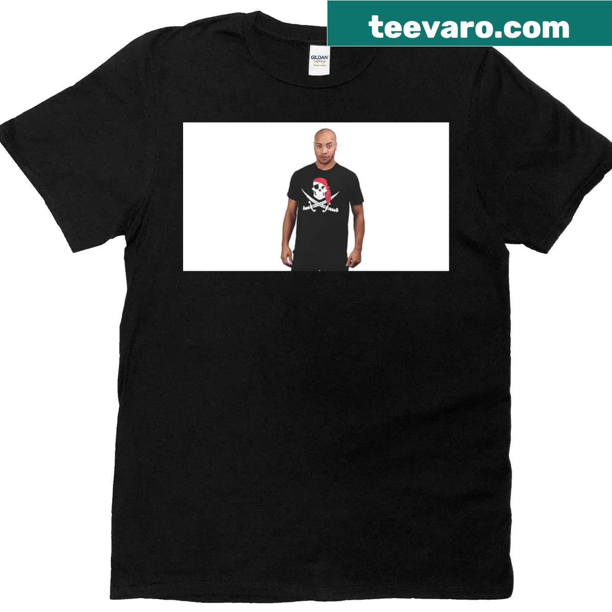 Pirate flag design with skull and crossbones on a t-shirt — on a men's t-shirt