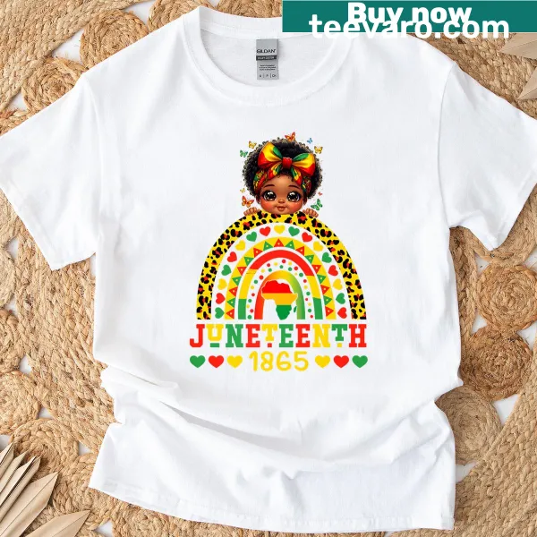 Illustration of brown skin girls celebrating Juneteenth on a T-shirt