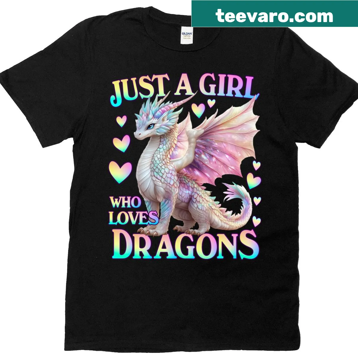 Cute t-shirt featuring a colorful dragon design — on a men's t-shirt