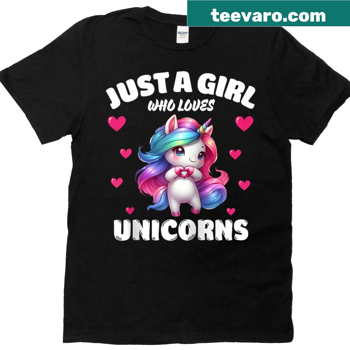 Raglan tee for kids featuring unicorns and the phrase 'Just A Girl Who Loves Unicorns' — on a men's t-shirt
