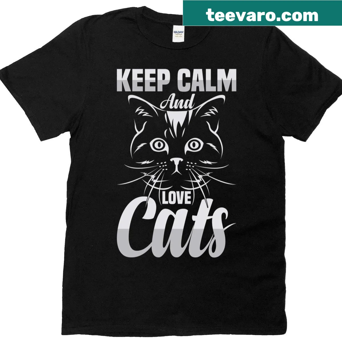 Artful typography of 'Keep Calm And Love Cats' on a t-shirt — on a men's t-shirt