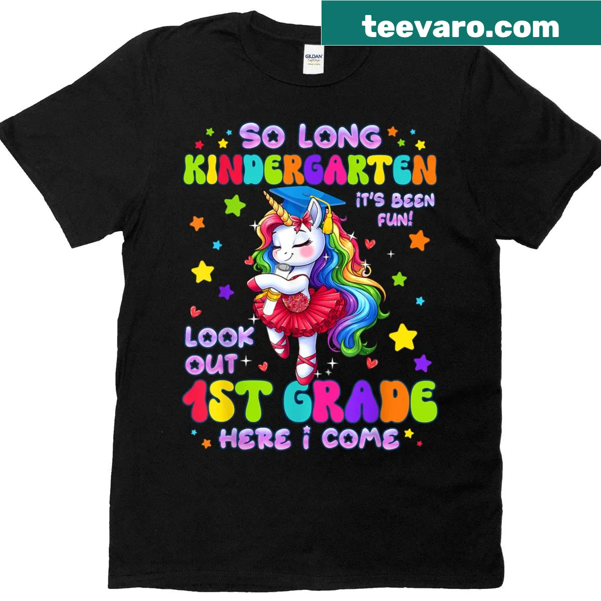 Unicorn design celebrating Kindergarten Graduation 2025 on a t-shirt — on a men's t-shirt