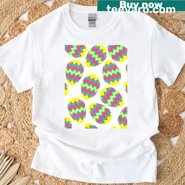 Colorful Easter eggs illustration on a festive T-shirt for Easter.
