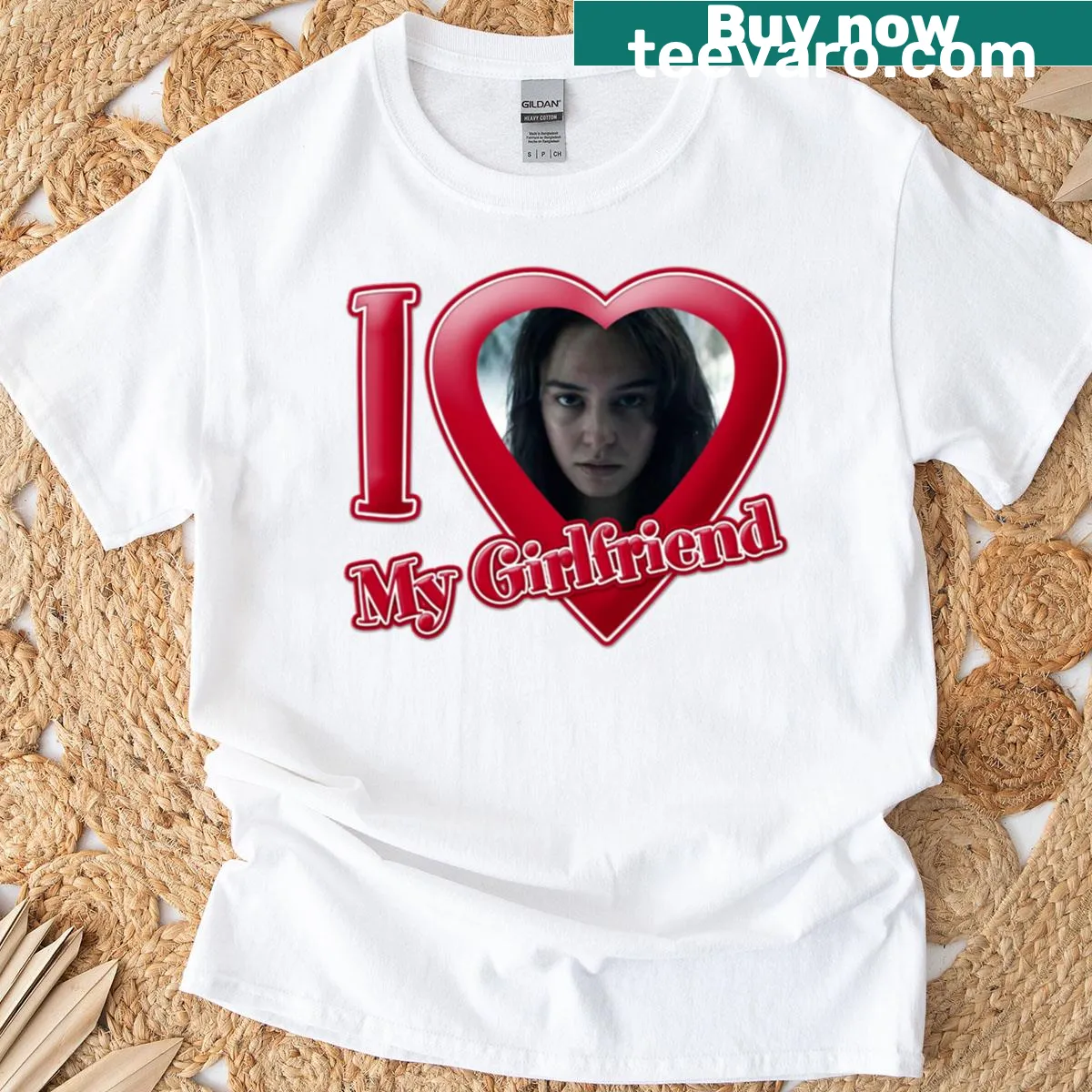 T-shirt with the phrase 'I Heart My Girlfriend' in a charming design. — on a men's t-shirt