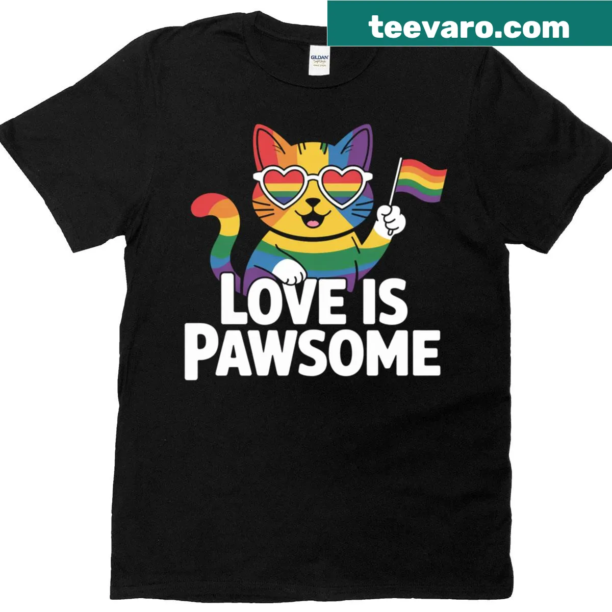 Cute cat design with rainbow theme graphic T-shirt — on a men's t-shirt