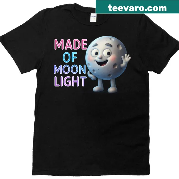 Whimsical shirt with the text 'Made From Moonlight' and celestial illustration
