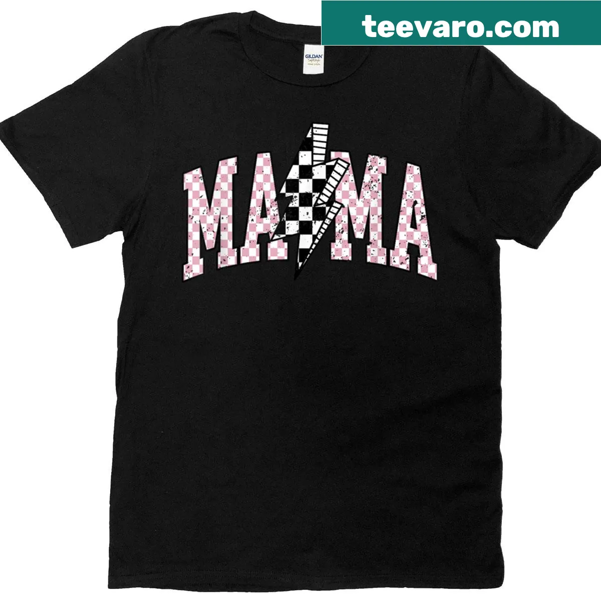 Lightning bolt and checkered graphic T-shirt for moms — on a men's t-shirt
