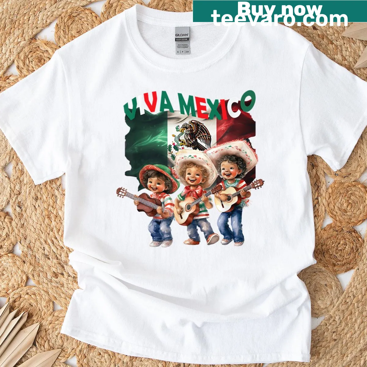 T-shirt for kids with maracas and guitar celebrating Mexican Independence — on a men's t-shirt