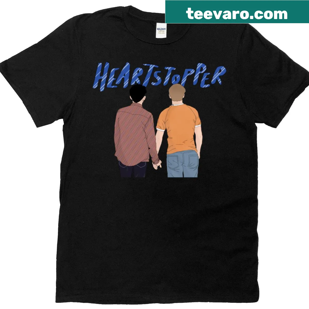 Oversized T-shirt featuring illustration of Nick and Charlie from Heartstopper — on a men's t-shirt