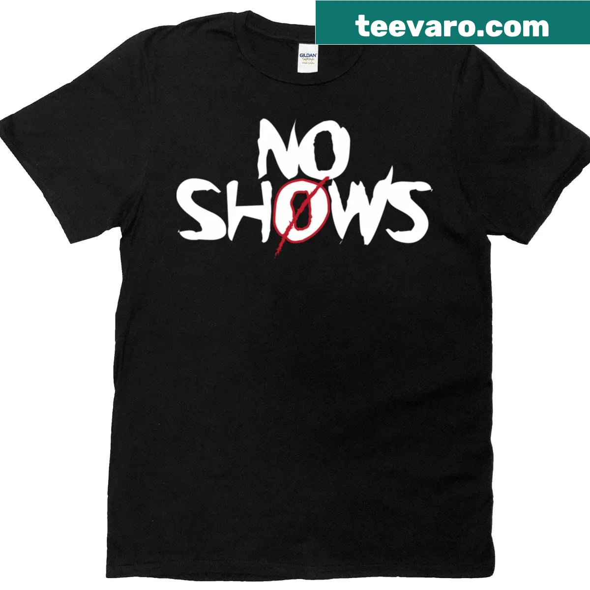 T-shirt featuring a bold 'No Shows' logo — on a men's t-shirt
