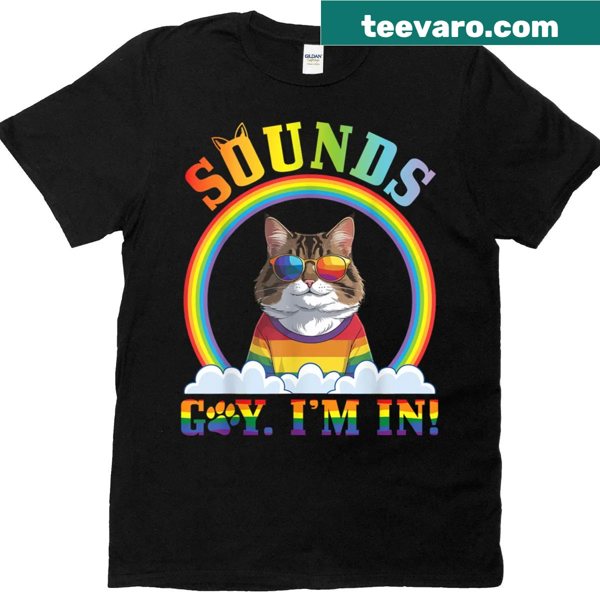 Funny T-shirt featuring Norwegian Forest Cat and LGBTQ+ pride text — on a men's t-shirt