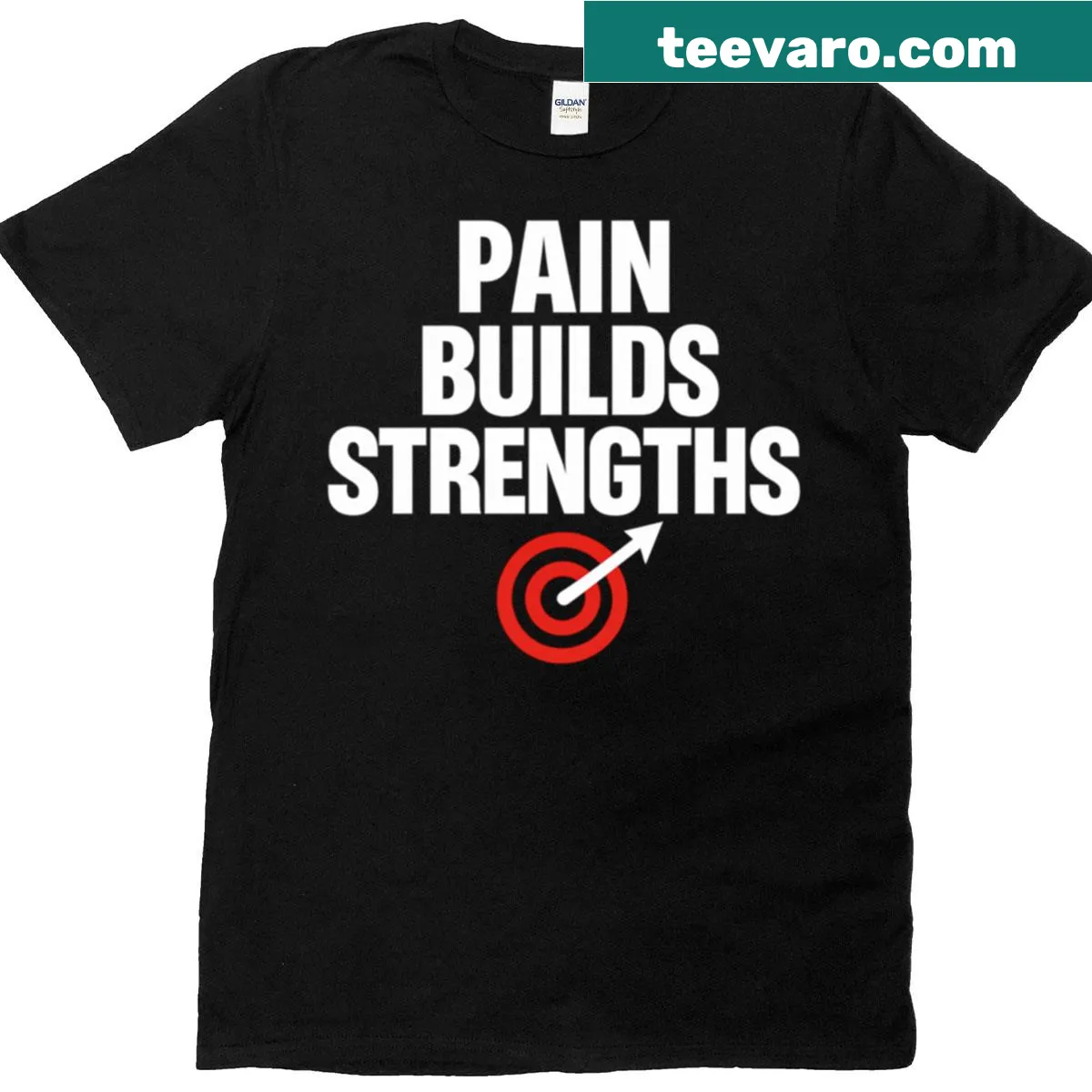 Oversized t-shirt with 'Pain Builds Strengths' motivational text. — on a men's t-shirt