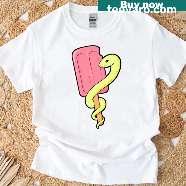 Whimsical illustration of a popsicle designed as a snake on a t-shirt
