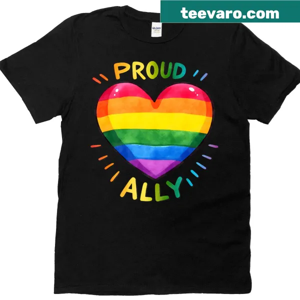 Heart graphic t-shirt with rainbow design supporting LGBTQ