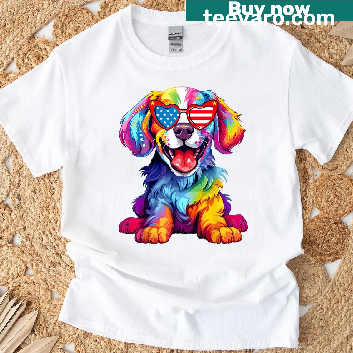 Cute smiling dog cartoon t-shirt with playful design — on a men's t-shirt