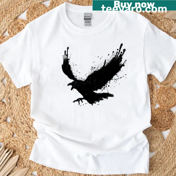 Illustrated raven design on a T-shirt