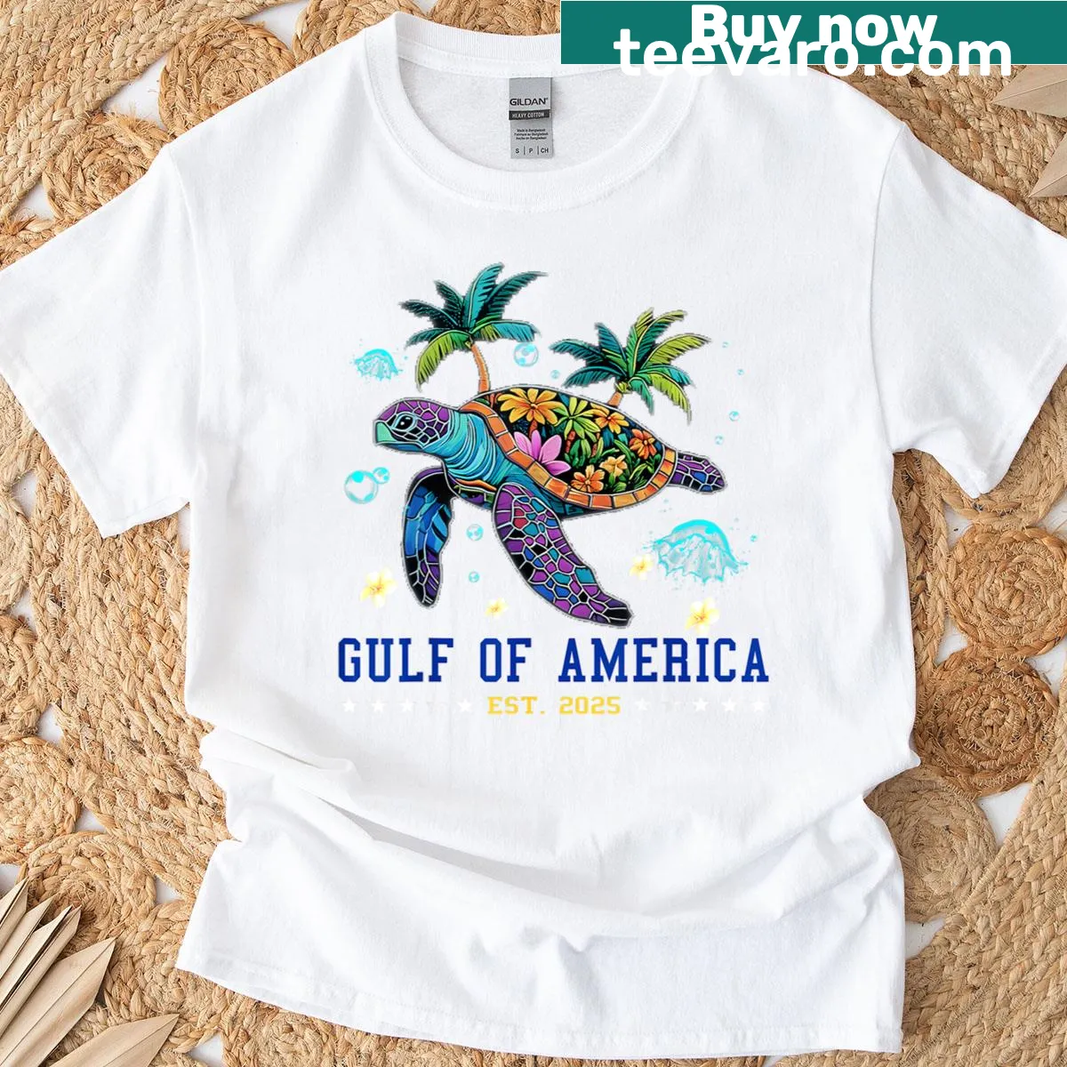 Retro T-shirt design featuring American flag and Gulf imagery — on a men's t-shirt