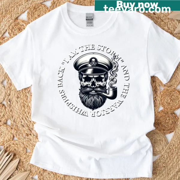 Sailor skull warrior art t-shirt with storm-themed graphics
