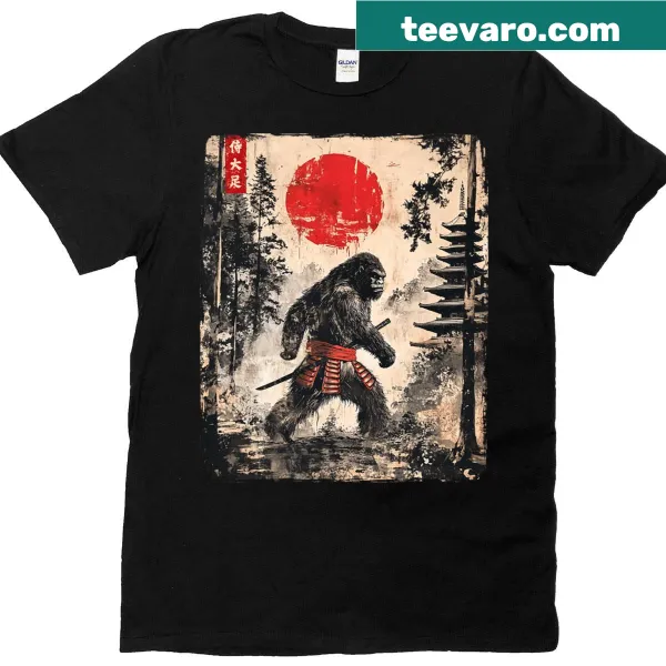 Samurai Bigfoot graphic in Ukiyo-e style t-shirt