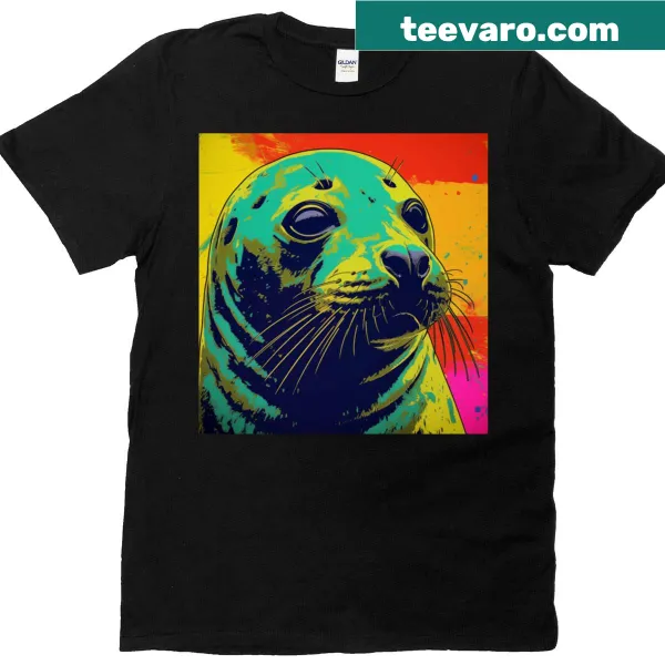 Pop-art style oversized t-shirt featuring a playful seal graphic