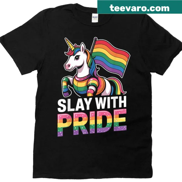 T-shirt featuring a rainbow unicorn wearing armor