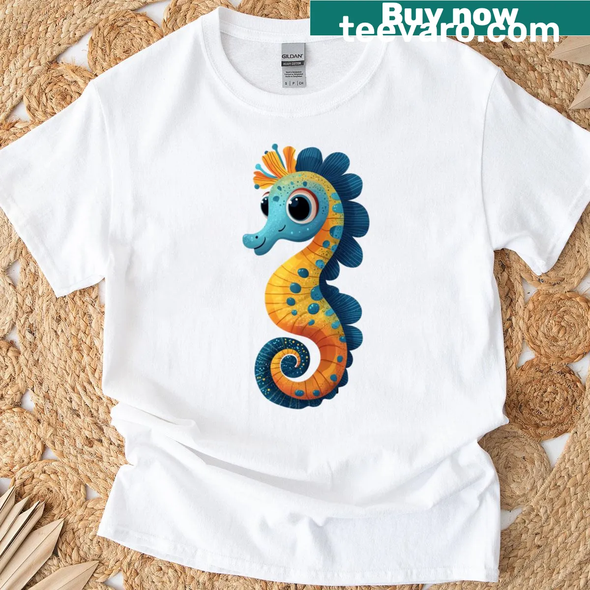 Playful seahorse illustration on a shirt exuding ocean vibes — on a men's t-shirt