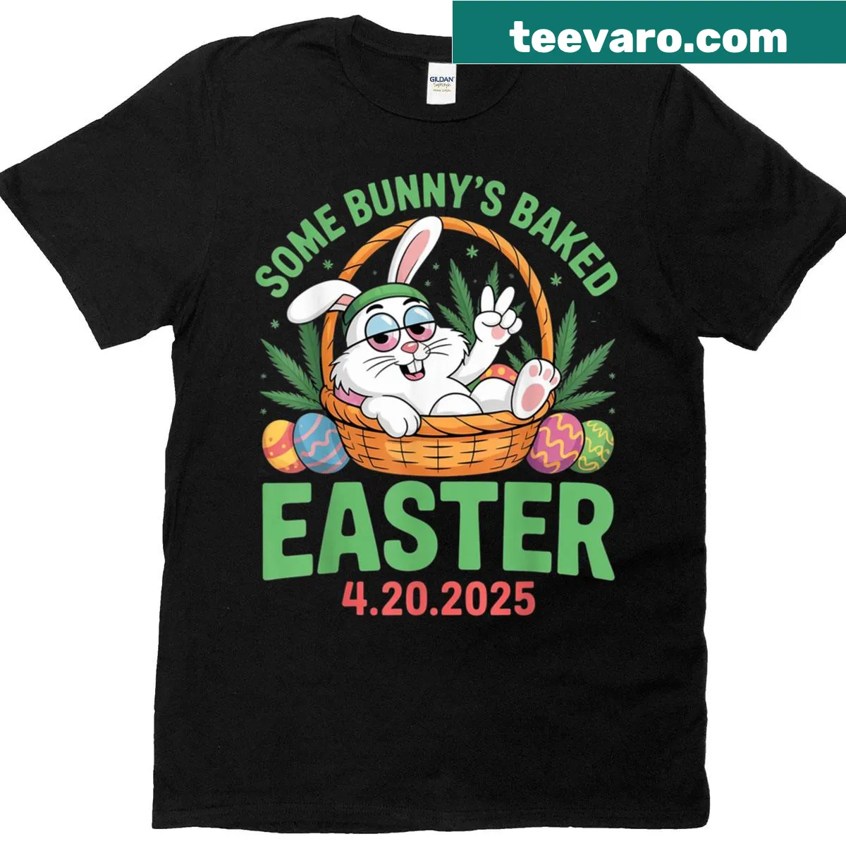 Cute cartoon T-shirt with a bunny surrounded by baked goods — on a men's t-shirt