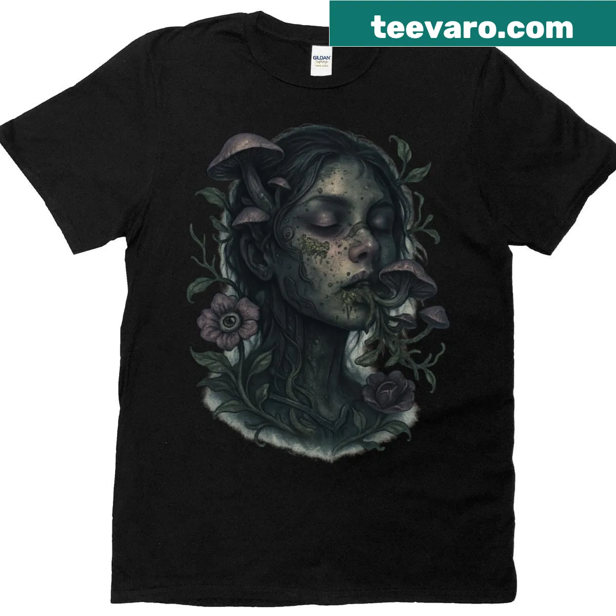 Illustrated T-shirt featuring a unique spore-inspired design — on a men's t-shirt