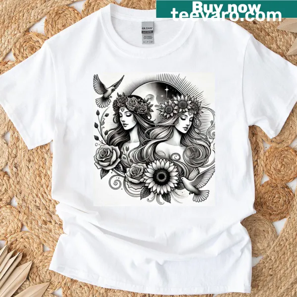 Spring-themed illustration T-shirt with blooming flowers.