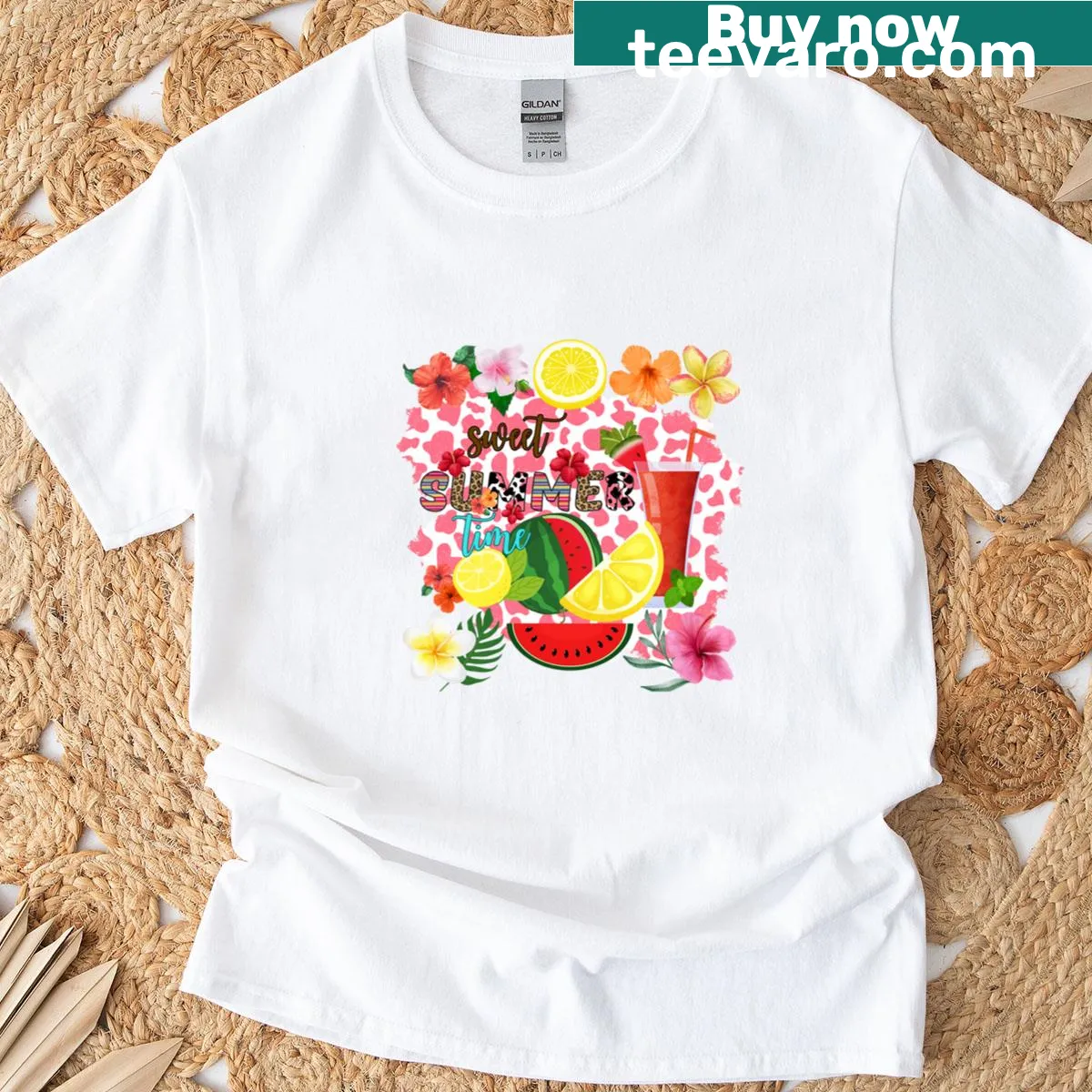 T-shirt featuring a tropical mix design for summer wear — on a men's t-shirt