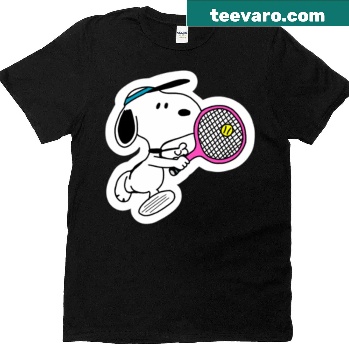 Snoopy tennis design on an oversized T-shirt — on a men's t-shirt