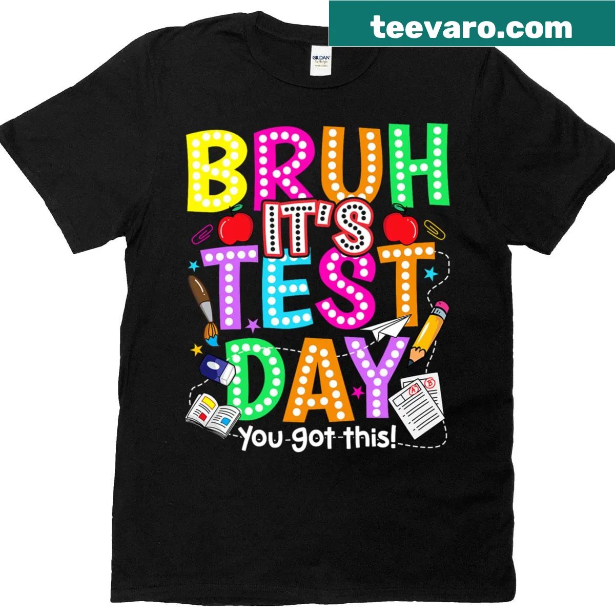 Humorous test day t-shirt with 'Bruh, It's Test Day' text — on a men's t-shirt