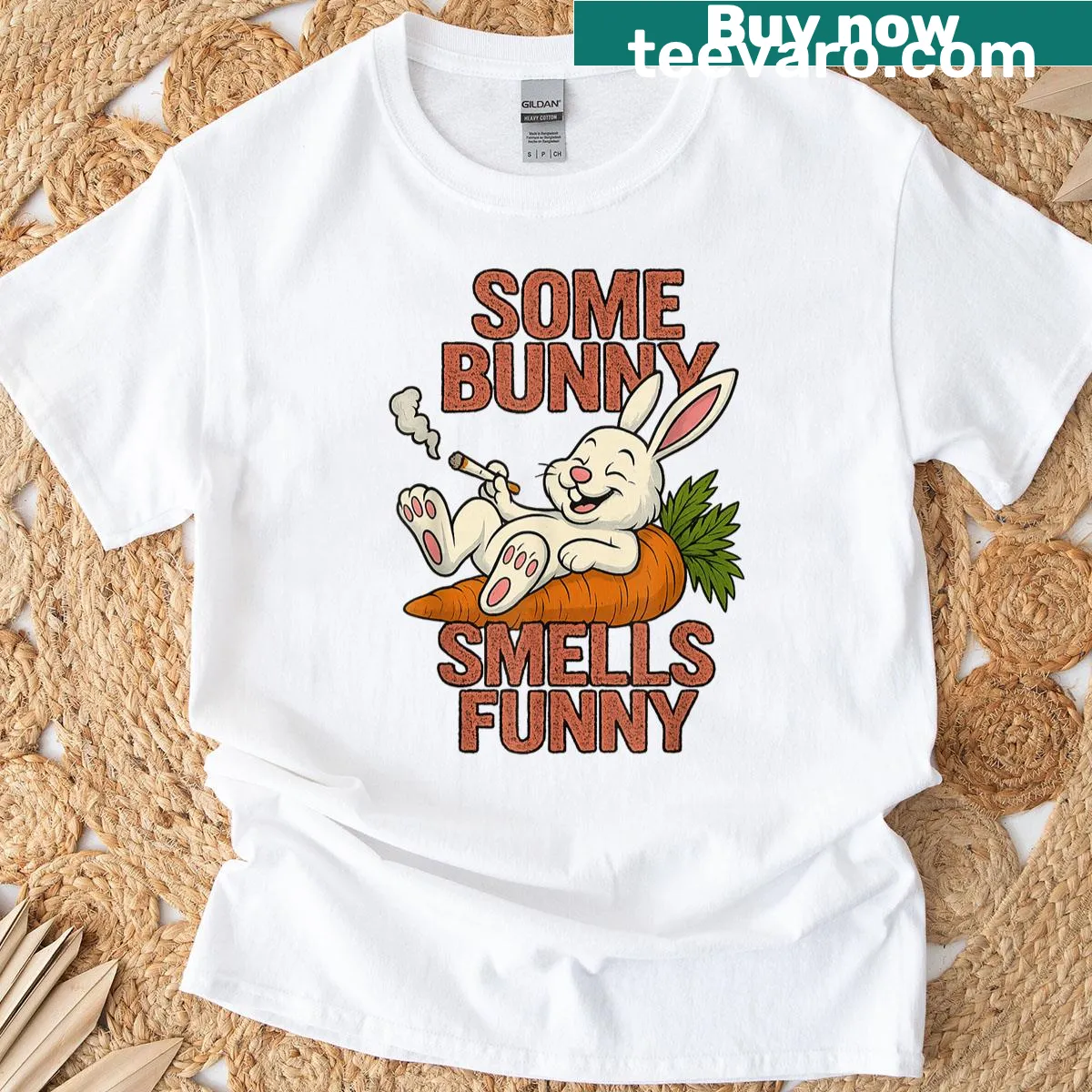 Humorous bunny design on a funny Easter T-shirt — on a men's t-shirt