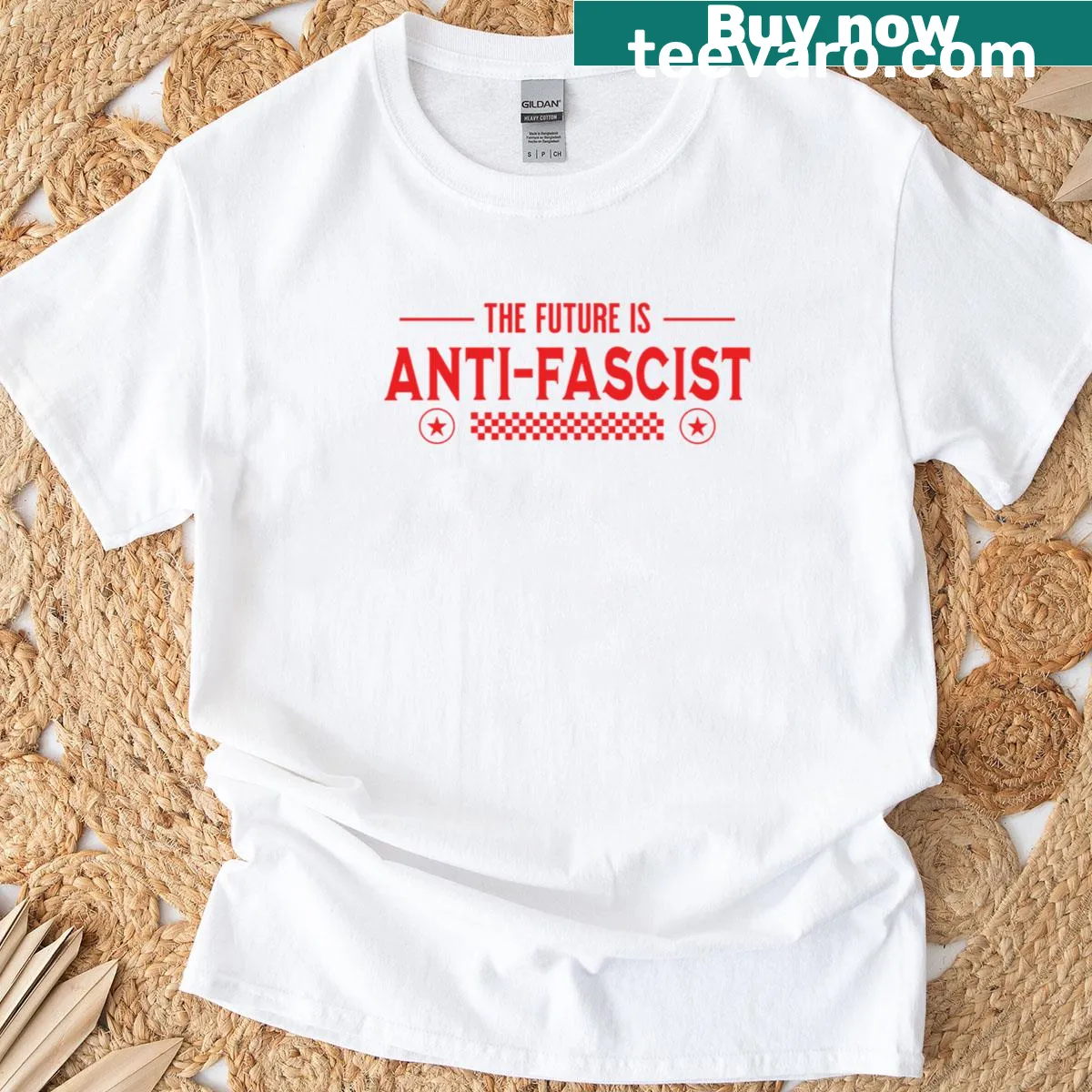 Bold typography T-shirt with the phrase 'The Future Is Anti-fascist' — on a men's t-shirt