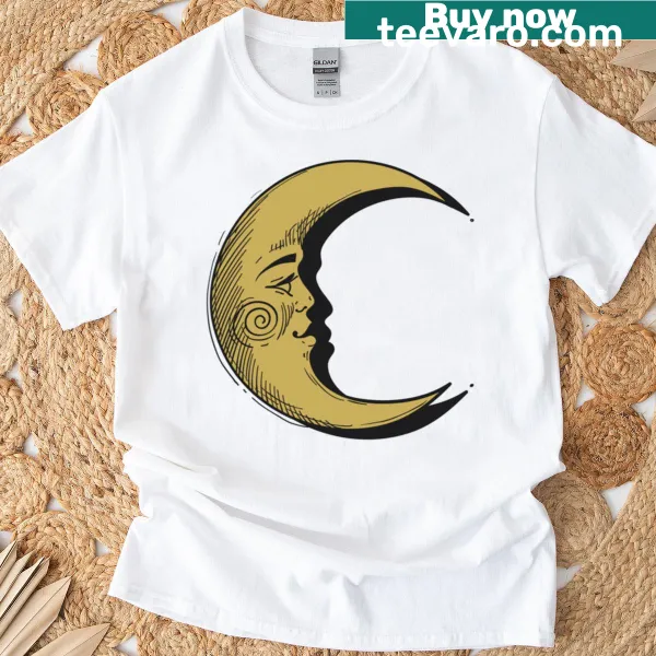 Dark academia moon illustration on a stylish T-shirt