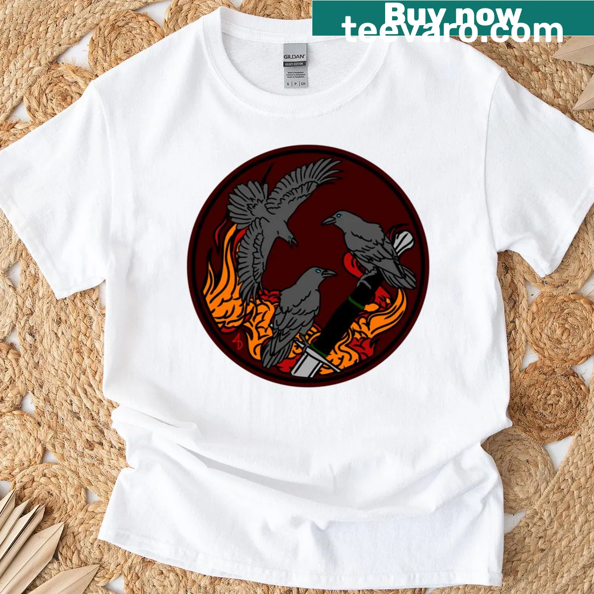 Illustrative design honoring the Morrigna on a women's HEMA t-shirt. — on a men's t-shirt