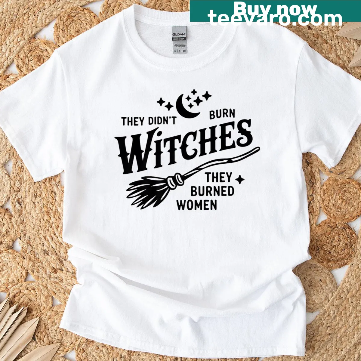 Graphic tee with the phrase about witches and women — on a men's t-shirt