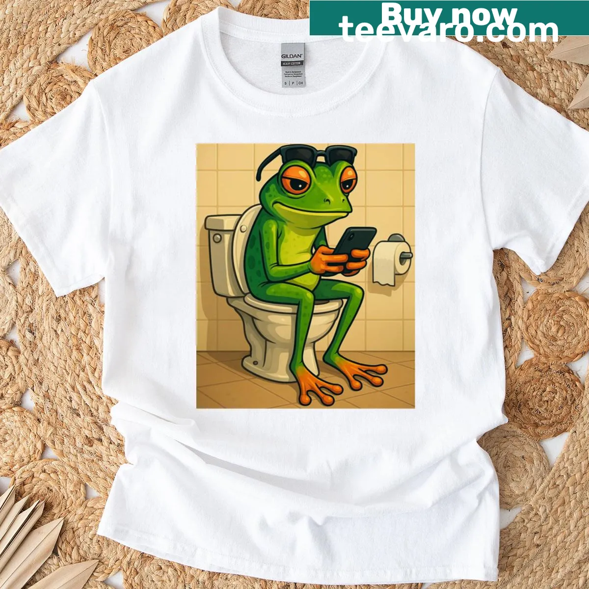 Cute frog graphic with 'Toadally Chilling' text on a t-shirt — on a men's t-shirt