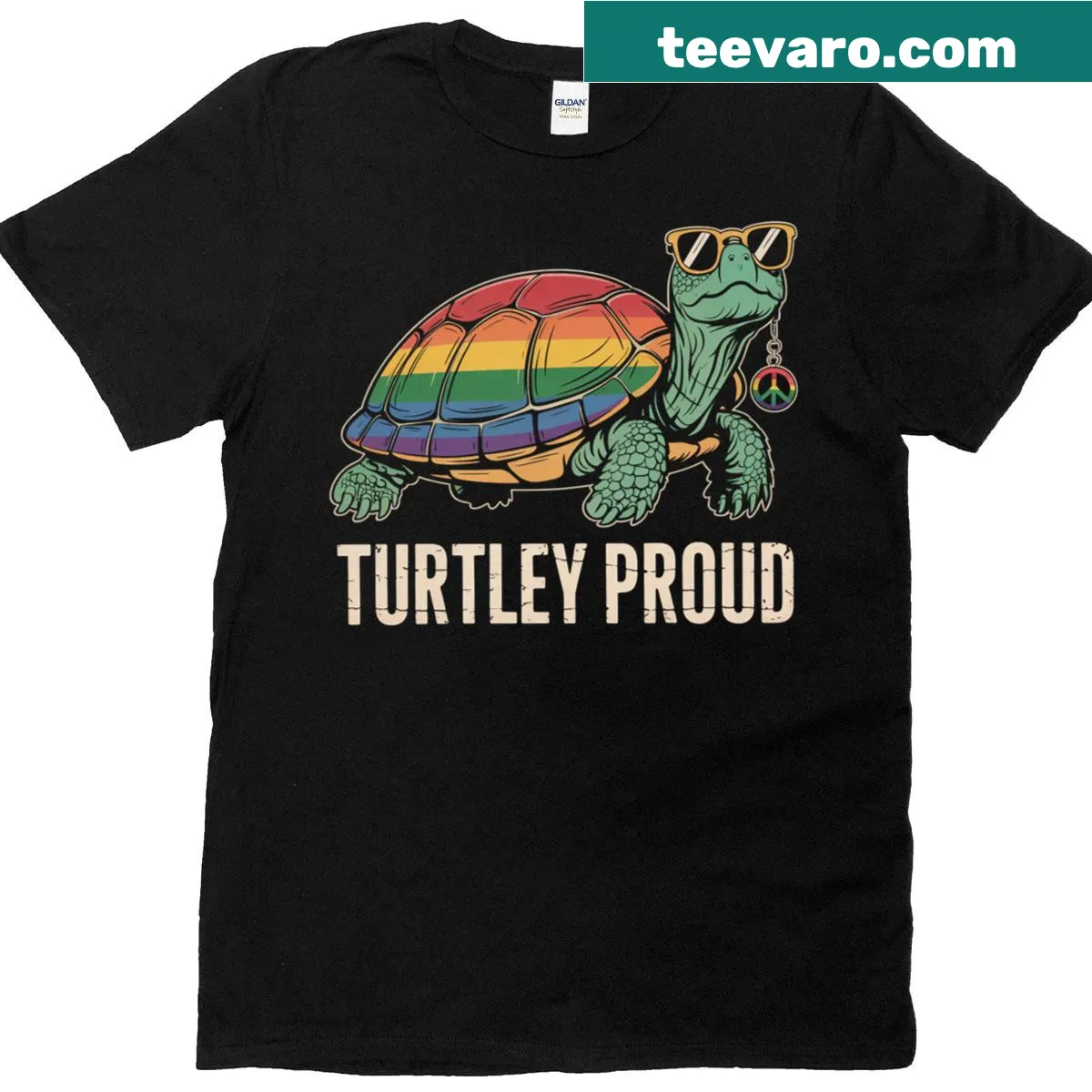 Cute LGBTQ T-shirt featuring a rainbow turtle illustration — on a men's t-shirt