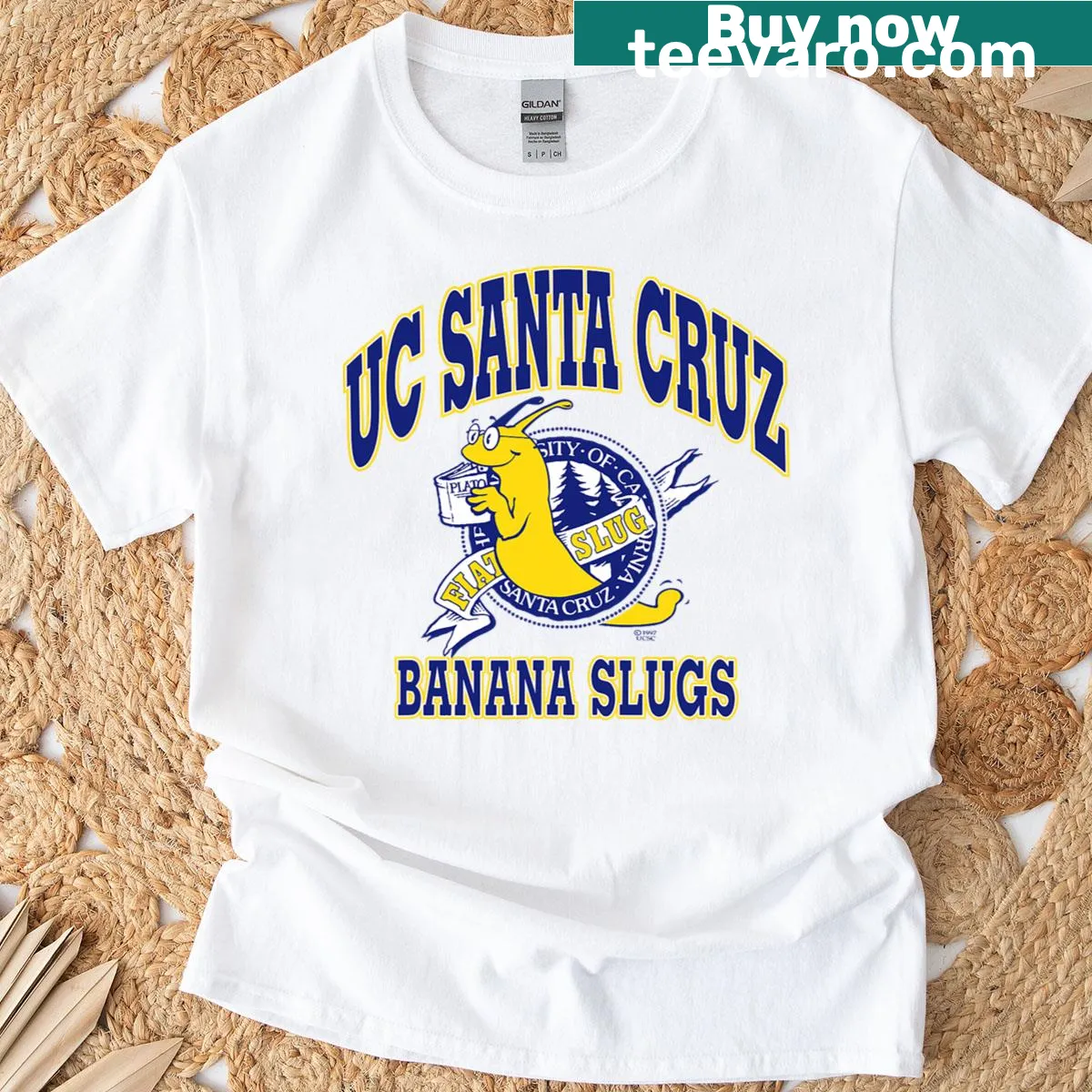 UC Santa Cruz Banana Slugs T-shirt with playful design — on a men's t-shirt