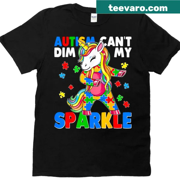 Unicorn flossing with autism awareness message on a T-shirt