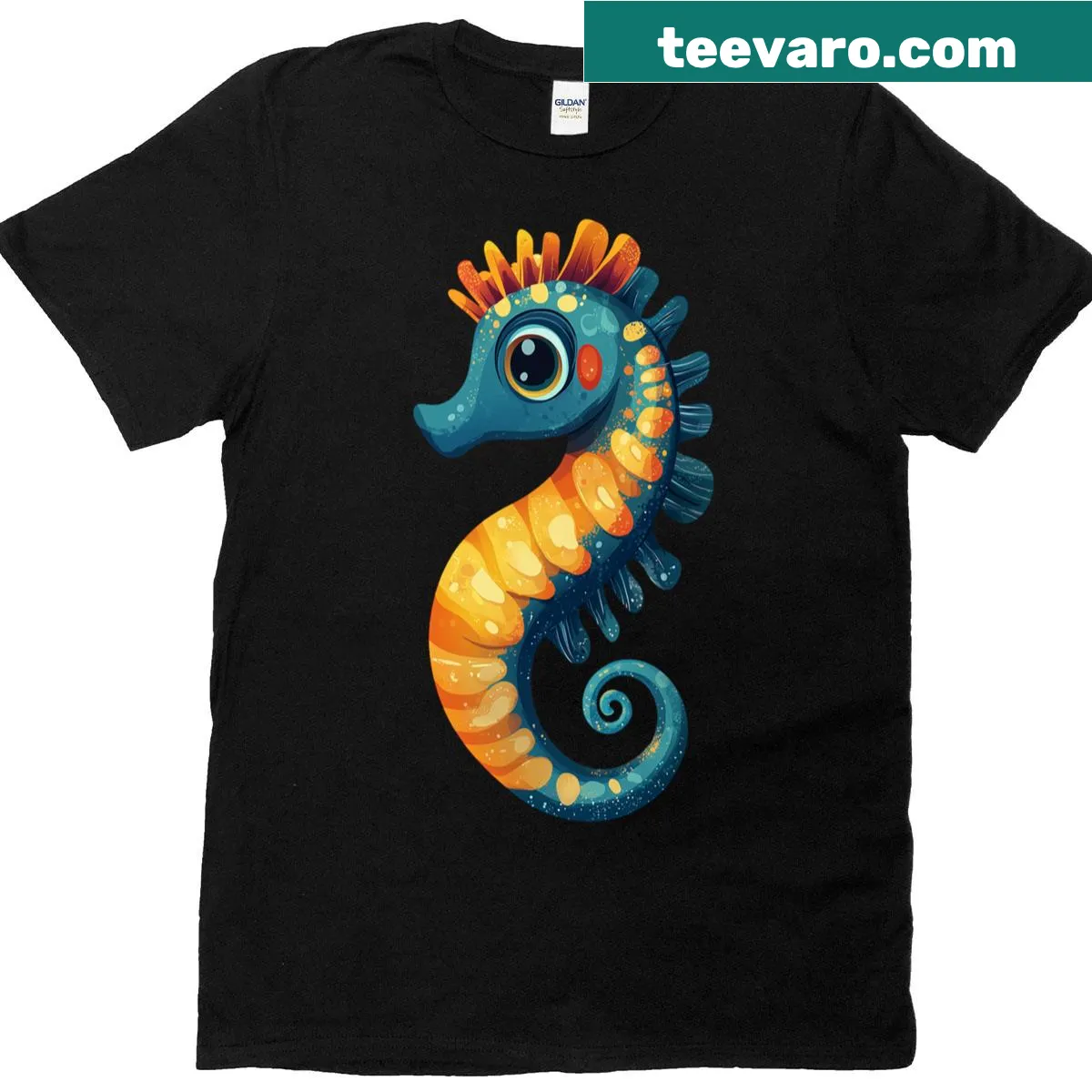 Oversized t-shirt with cute seahorse illustration design — on a men's t-shirt