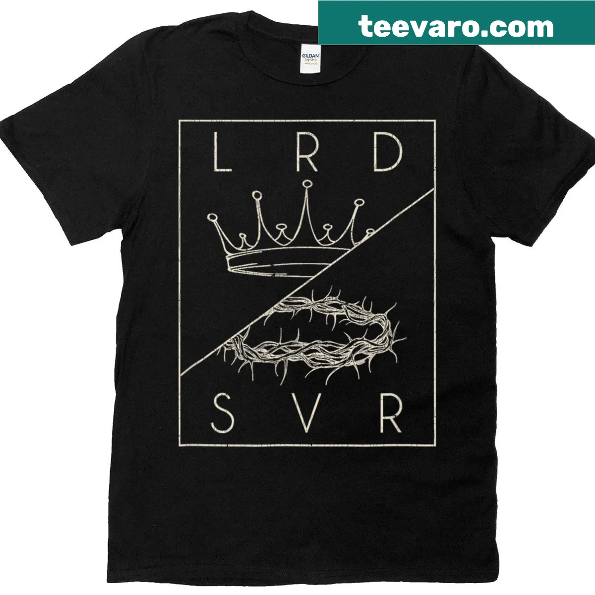 Vintage t-shirt featuring a graphic of Jesus as Lord and Savior — on a men's t-shirt